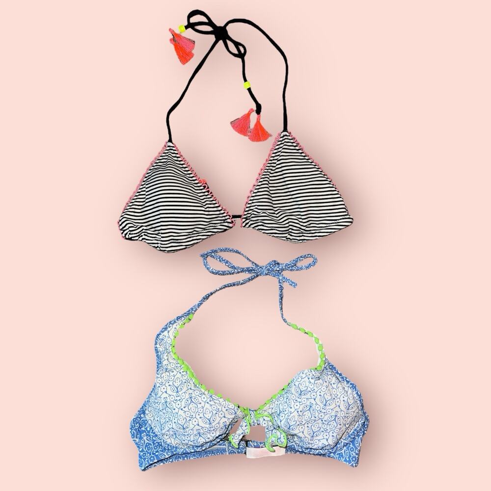 Victoria's Secret Y2K Triangle String Bikini Top Lot Adjustable Size Small 32C